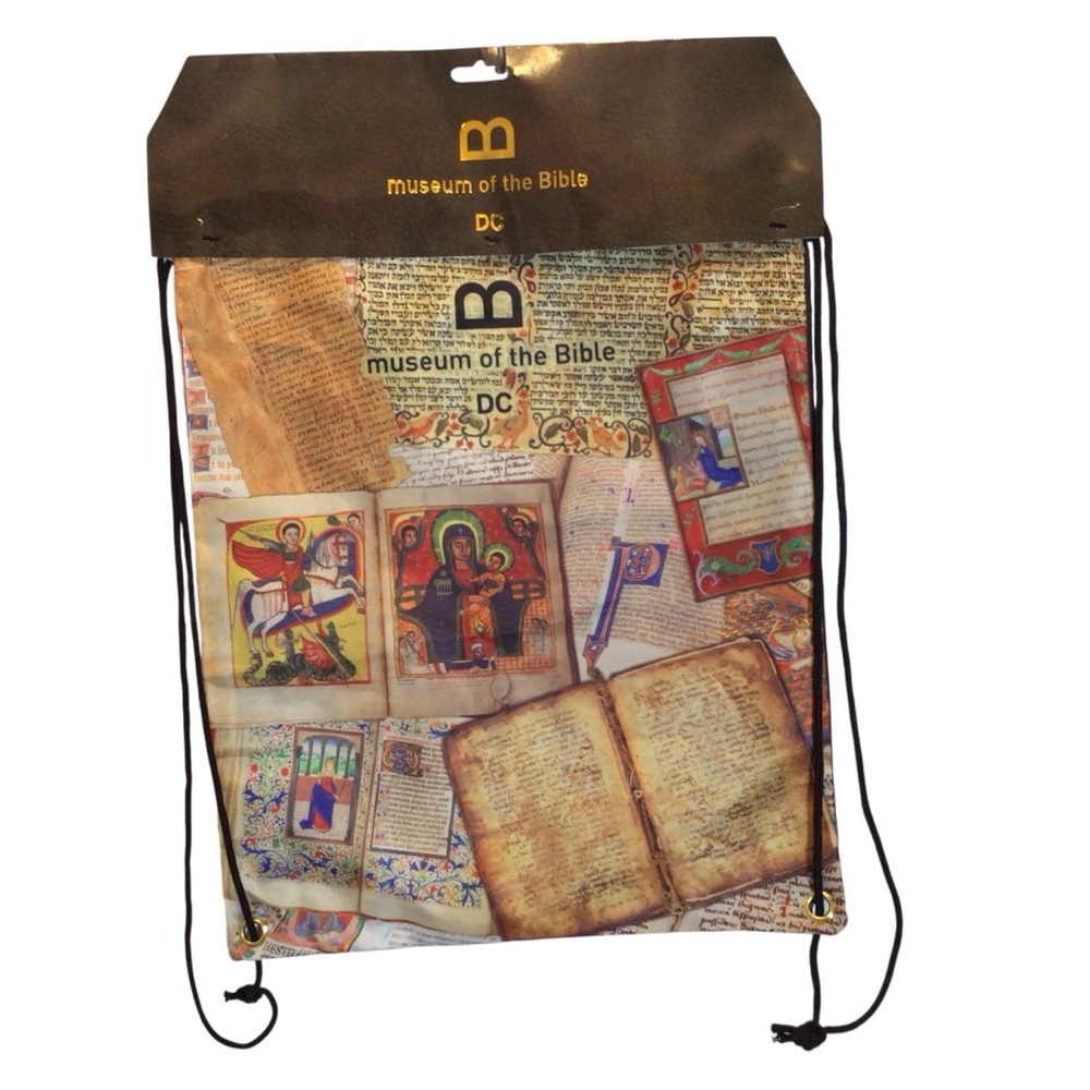 Museum of the Bible DC Drawstring Tote Bag Nylon Black NWT 16” x 13.5”